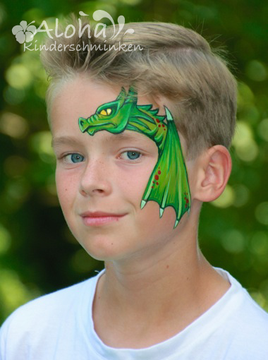Dragon face art with imaginative colours and bold design