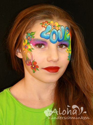 Hippie flower power makeup with colorful patterns